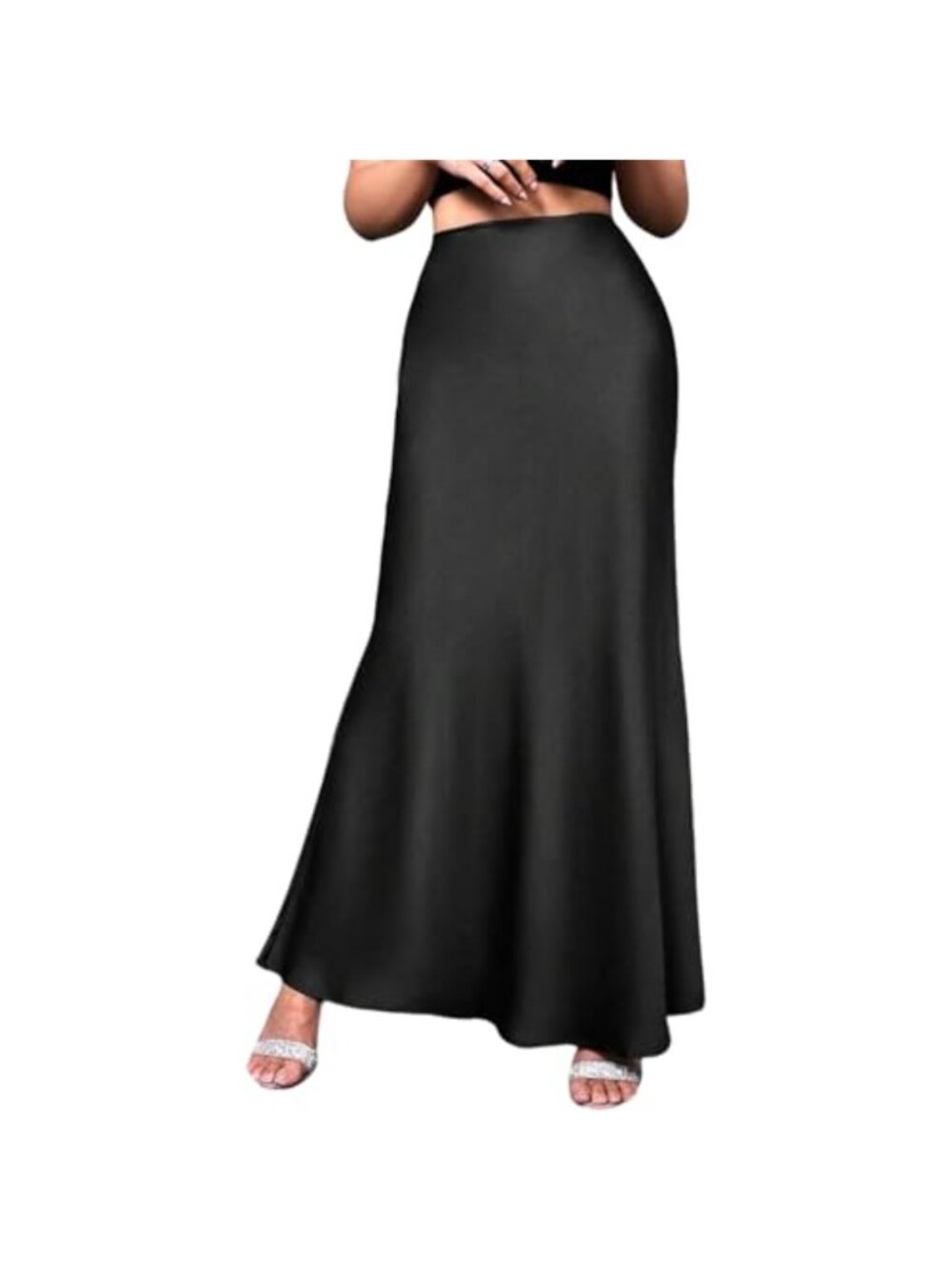 Flowy High Waist Maxi Satin Skirt Mermaid Wedding Guest Vacation Outfit